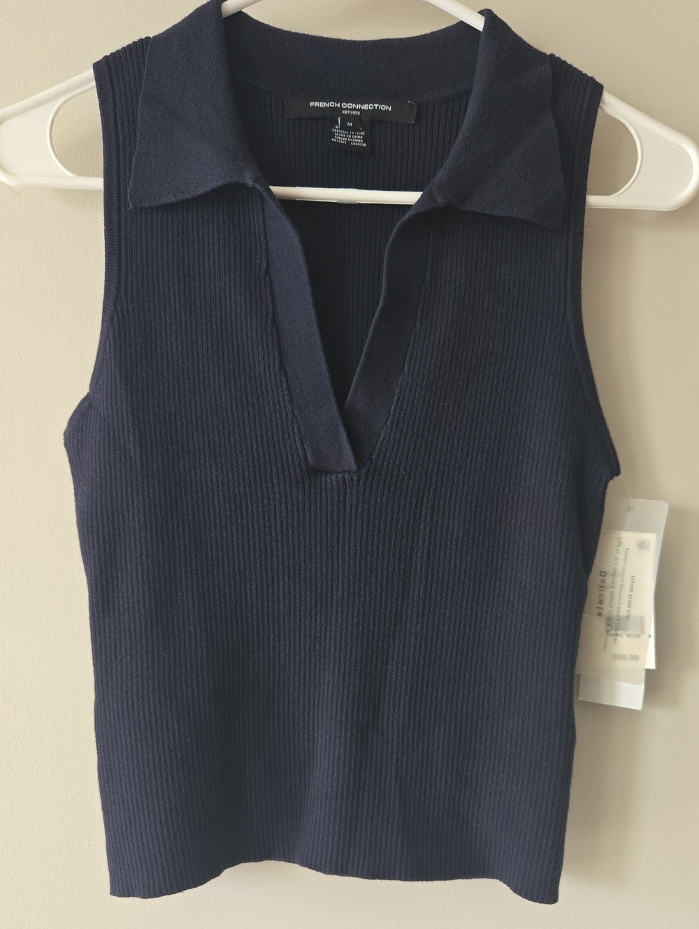 French Connection Mozza Knit Sleeveless Vest/ V-neck Jumper In Navy NWT